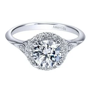 Vintage 18k White Gold Round Halo Diamond Engagement Ring