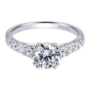 18k White Gold Round Straight Diamond Engagement Ring