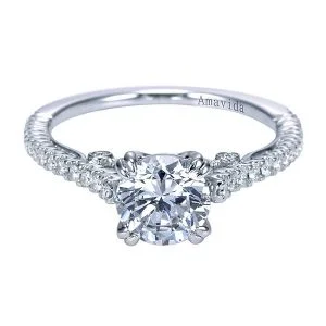 18k White Gold Round Straight Diamond Engagement Ring