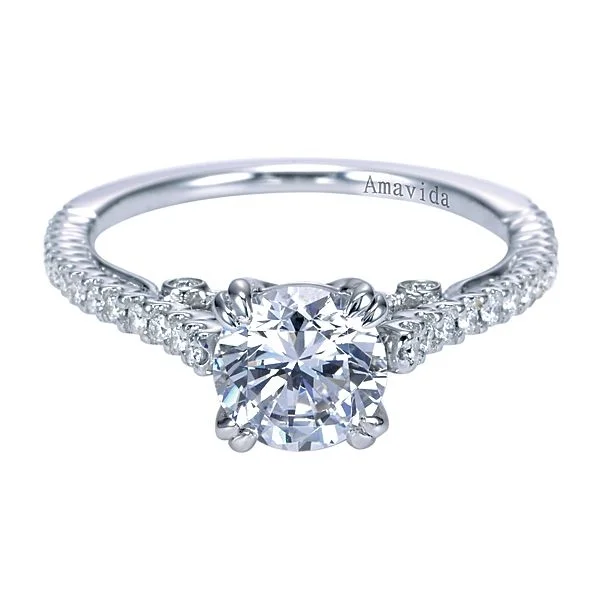 18k White Gold Round Straight Diamond Engagement Ring