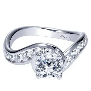 18k White Gold Round Bypass Diamond Engagement Ring