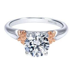Vintage 18k White/Rose Gold Round Straight Engagement Ring