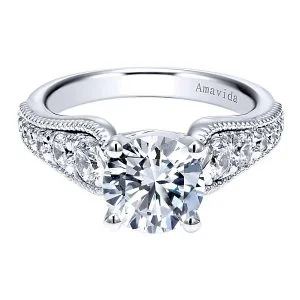 Vintage 18k White Gold Round Straight Diamond Engagement Ring