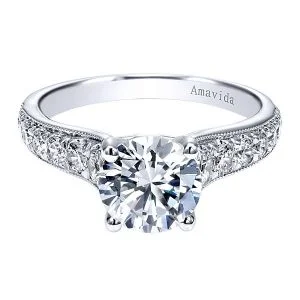 Vintage 18k White Gold Round Straight Diamond Engagement Ring