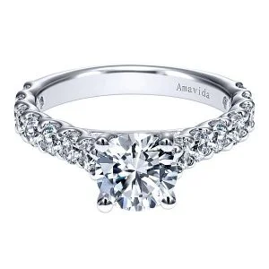 18k White Gold Round Straight Diamond Engagement Ring