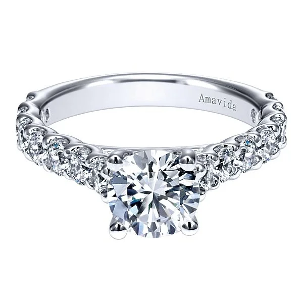 18k White Gold Round Straight Diamond Engagement Ring