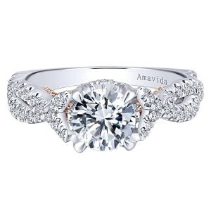 18k White/Rose Gold Round Twisted Diamond Engagement Ring