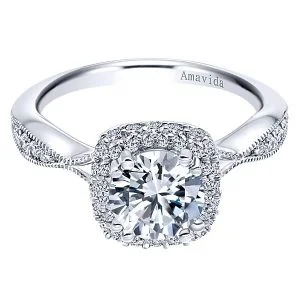 18k White Gold Amavida Round Double Halo Diamond Engagement Ring