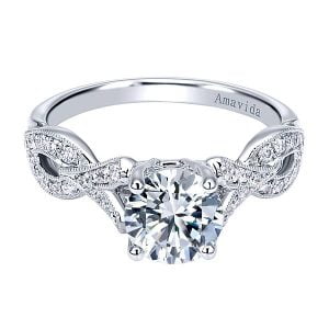 Vintage 18k White Gold Round Twisted Diamond Engagement Ring