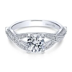 Vintage 18k White Gold Round Twisted Diamond Engagement Ring