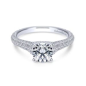 18k White Gold Round Straight Diamond Engagement Ring