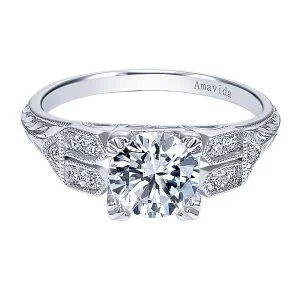 Vintage Platinum Round Straight Diamond Engagement Ring