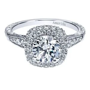 Vintage 18k White Gold Round Halo Diamond Engagement Ring