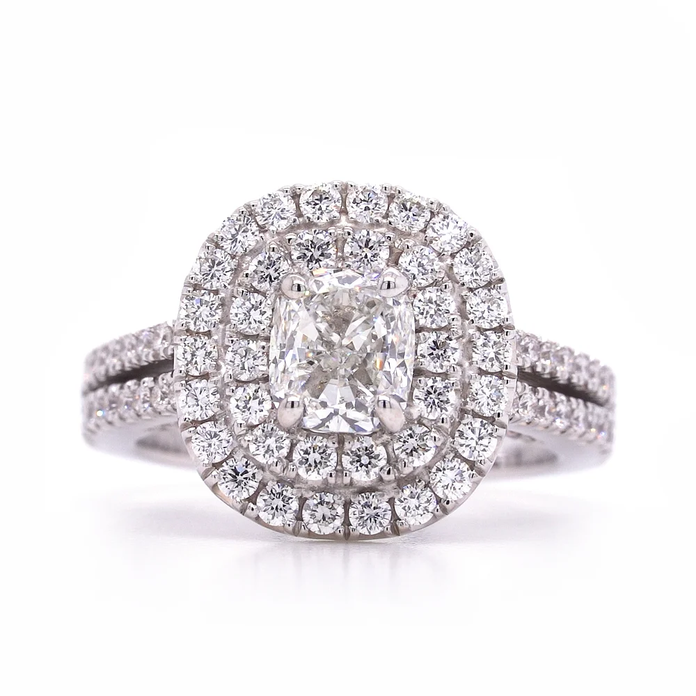 Bridal Rings Company Round Double Halo Engagement Ring in 18K White Gold