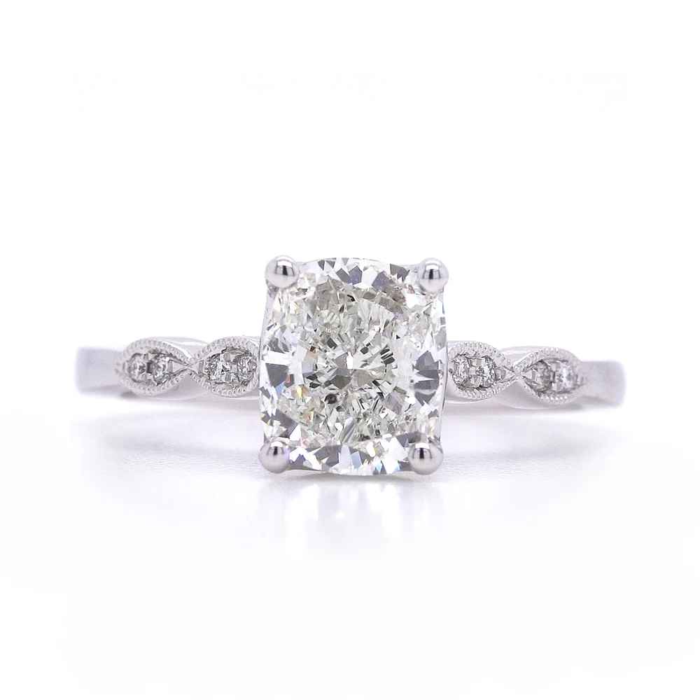 Bridal Rings Company Antique Inspired Round Diamond Engagement Ring in 14K White Gold