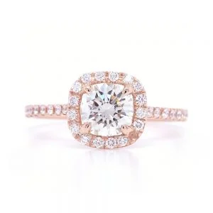 Bridal Rings Company Cushion Cut Halo Diamond Engagement Ring in 14K Rose Gold