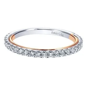 18k White/Rose Gold Straight Diamond Wedding Band