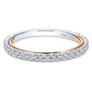 Vintage 18k White/Rose Gold Straight Diamond Wedding Band
