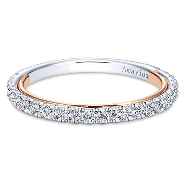 Vintage 18k White/Rose Gold Straight Diamond Wedding Band