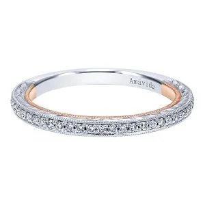 Vintage 18k White/Rose Gold Straight Diamond Wedding Band