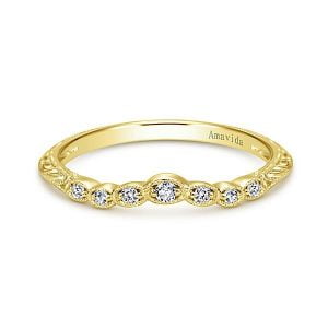 Vintage 18k Yellow Gold Curved Diamond Wedding Band