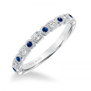 ArtCarved Diamond Stackable Band Bezel set with Blue Sapphires in 14K White Gold  - 33-V9158W