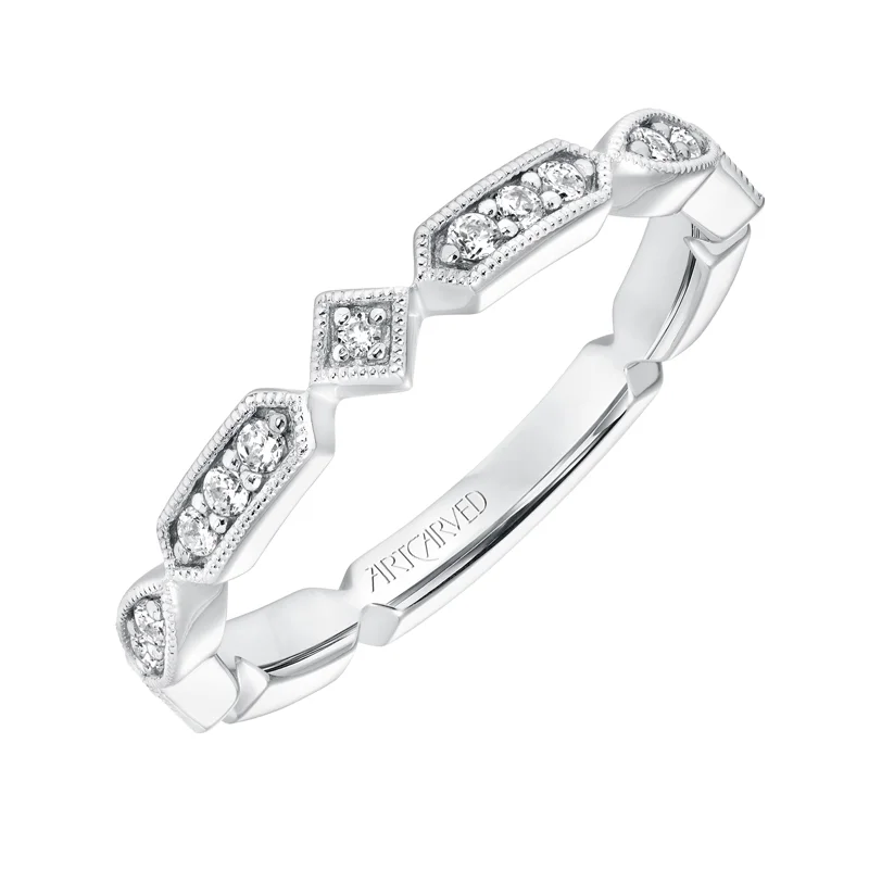 ArtCarved Stackable Vintage Prong Set Band in 14K White Gold  - 33-V9182W