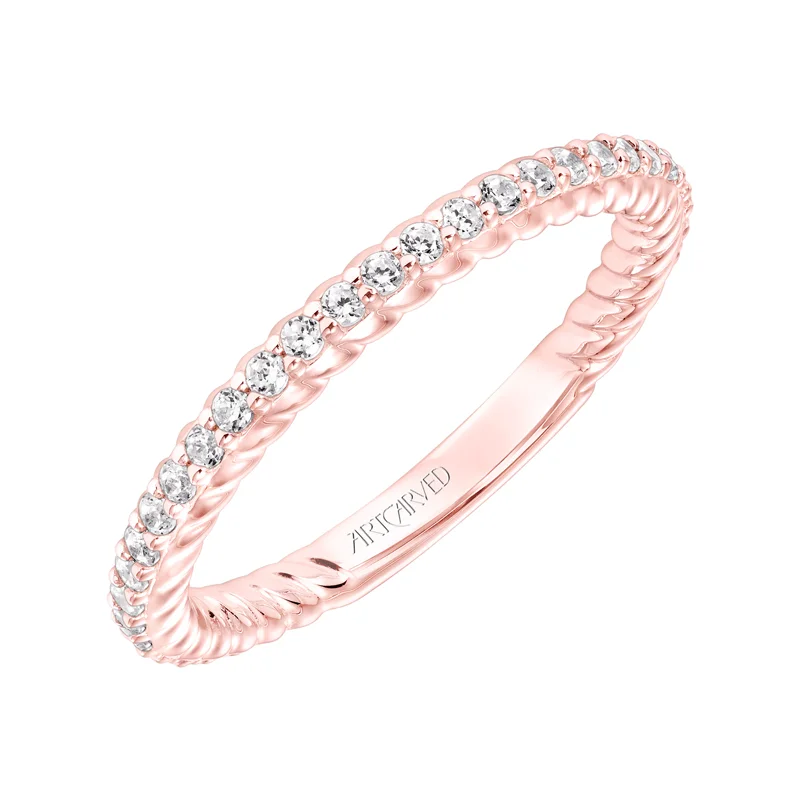 ArtCarved Contemporary Diamond and Rope Band in 14K Rose Gold  - 33-V9188R