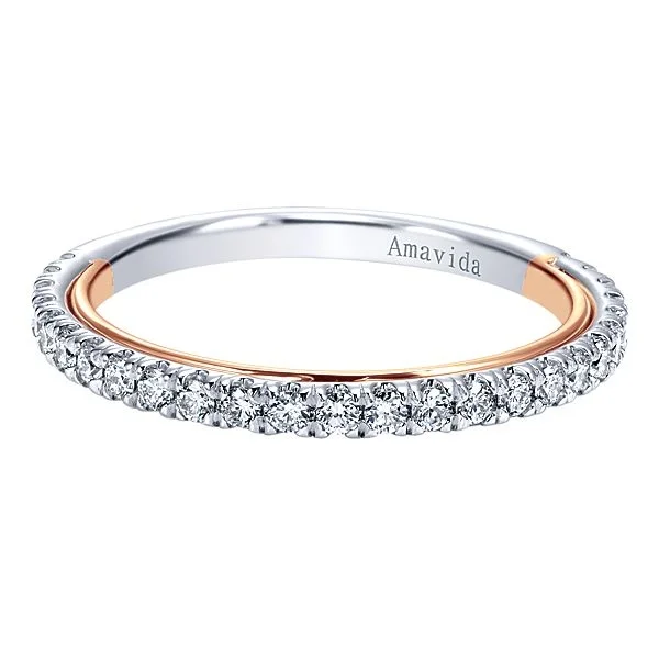 18k White/Rose Gold Straight Diamond Wedding Band