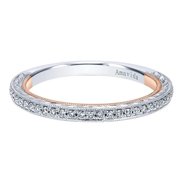 Vintage 18k White/Rose Gold Straight Diamond Wedding Band